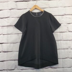 MADEWELL Womens XSmall Oversized Faux Leather Trim Black Short Sleeve shirt